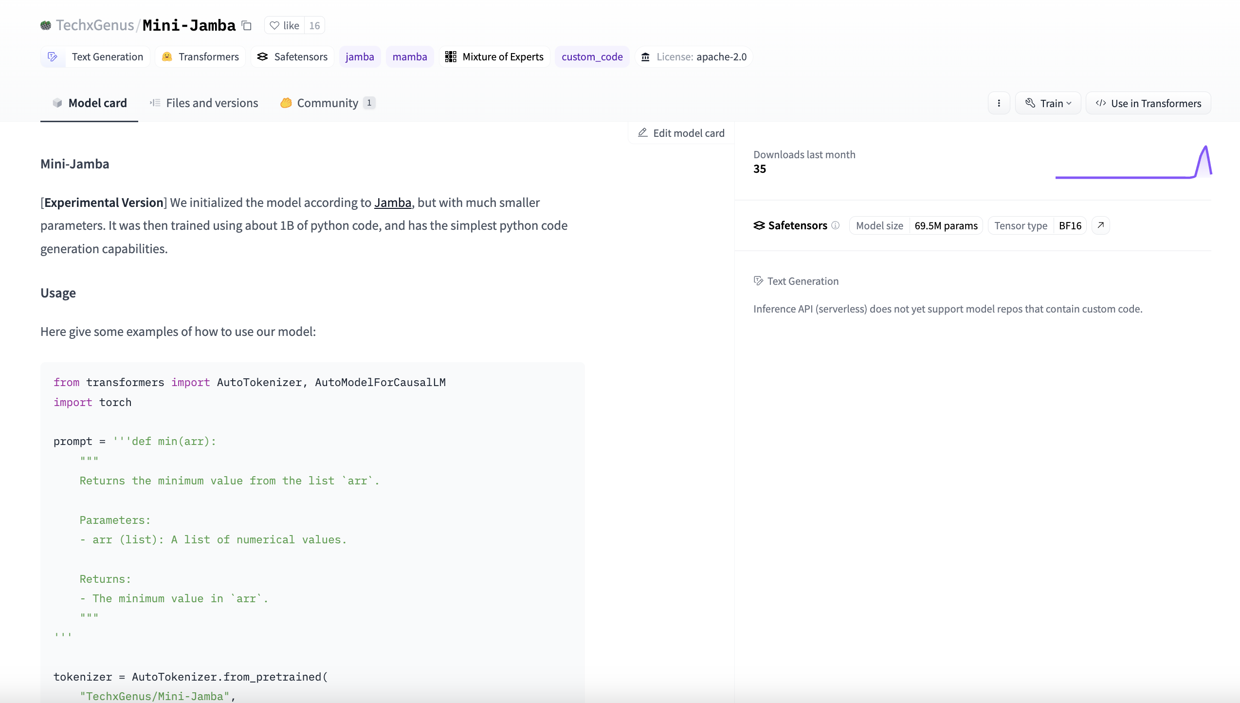 Meet Mini-Jamba: A 69M Parameter Scaled-Down Version of Jamba for Testing and Has the Simplest Python Code Generation Capabilities