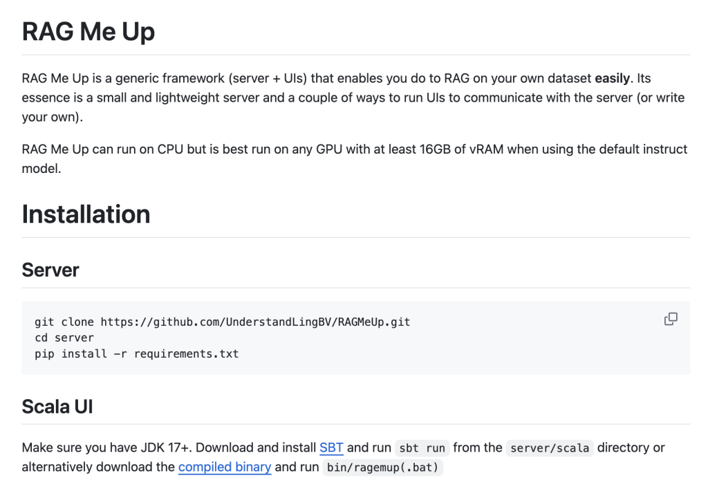 'RAG Me Up': A Generic AI Framework (Server + UIs) that Enables You to Do RAG on Your Own Dataset Easily